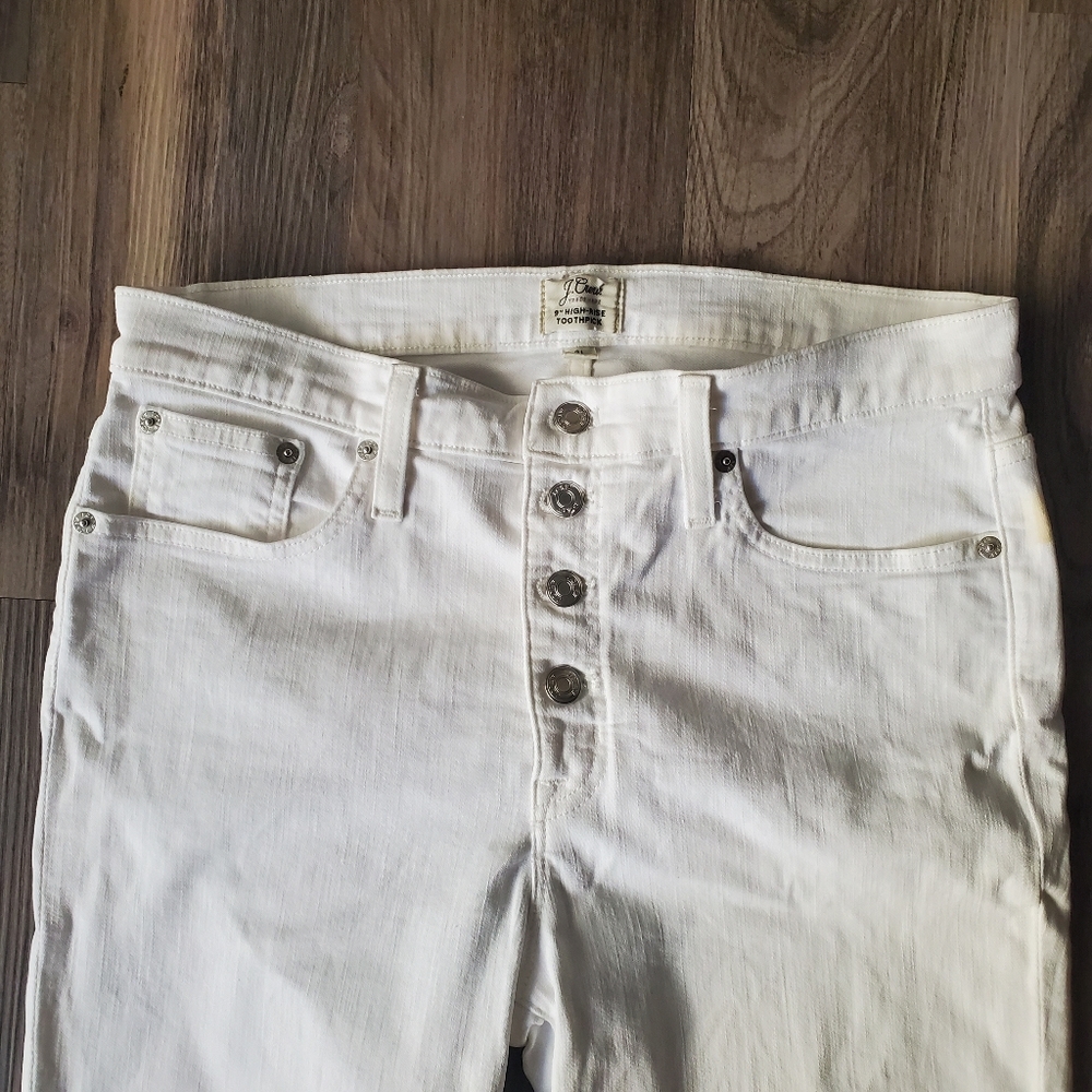 Jcrew 9" White Button Front High Rise Toothpick - Picture 3 of 7